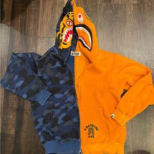 A bathing Ape Zip Hoodie. Blue and orange. Size medium Adult